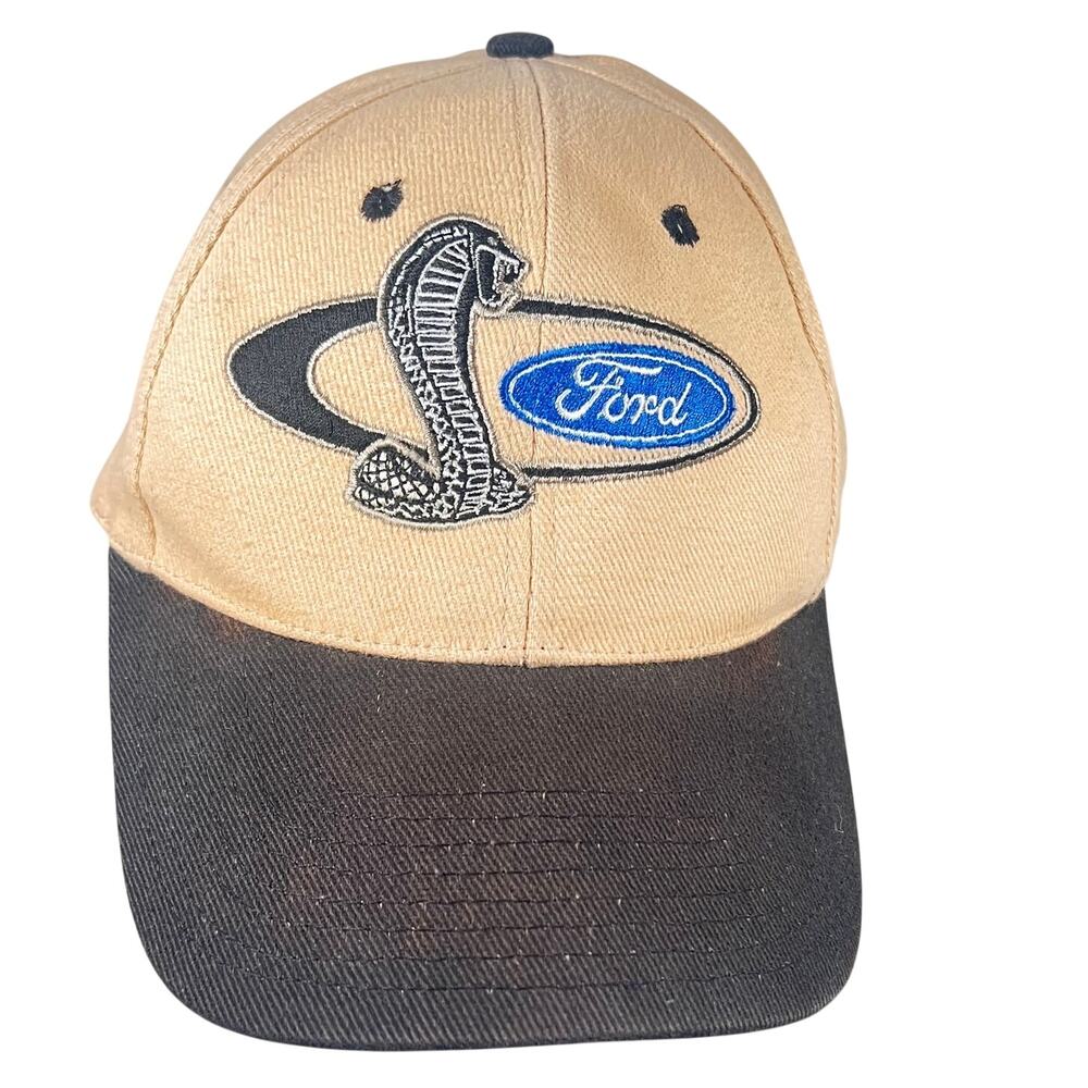 SVT Shelby Ford Mustang Cobra Snake Cap Embroidered Logo Adj Strap Tan/Black